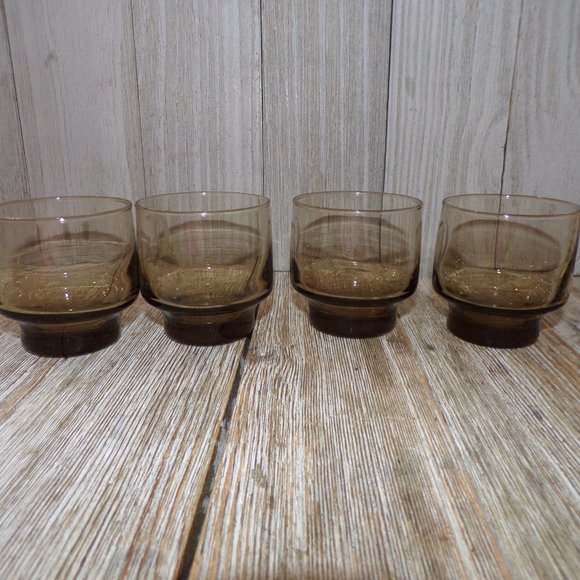 Vtg Brown Glasses, Barware Glasses Small Brown Initials Glasses, Vtg Set 4, Juic - Picture 4 of 6